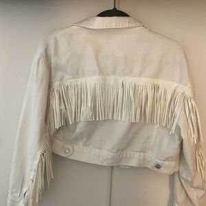 White fringe jean jacket